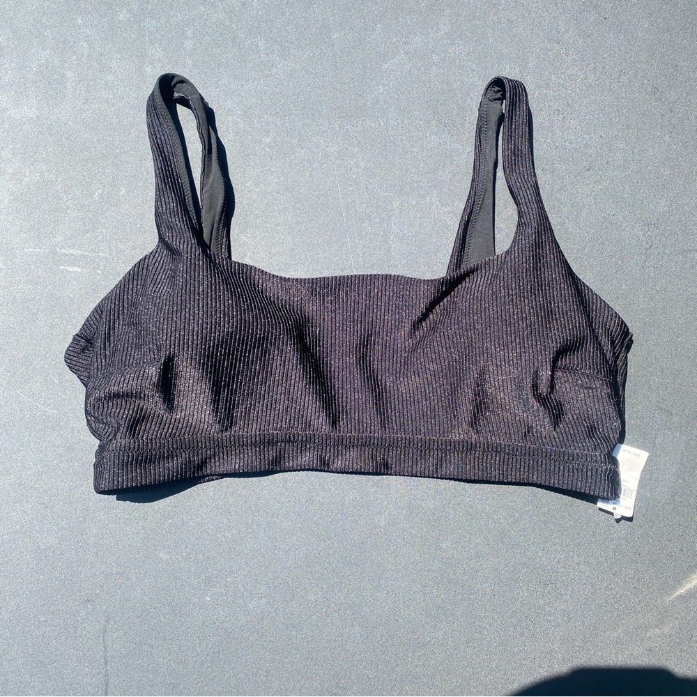 Aerie Scoop Bikini Top Black Square Neck Removable Pads Open Back